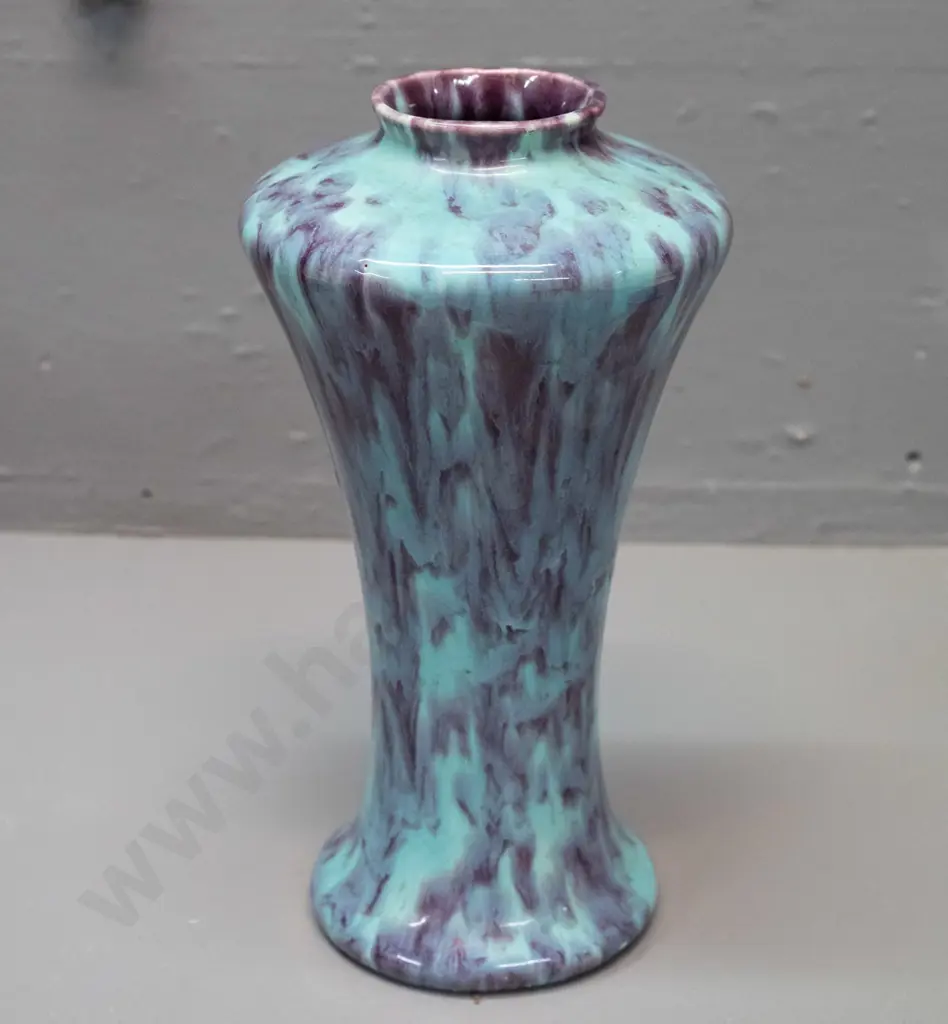 vintage aqua and purple trickle glaze - worn mark with England at bottom, impressed number 84. H-200 Image 1++