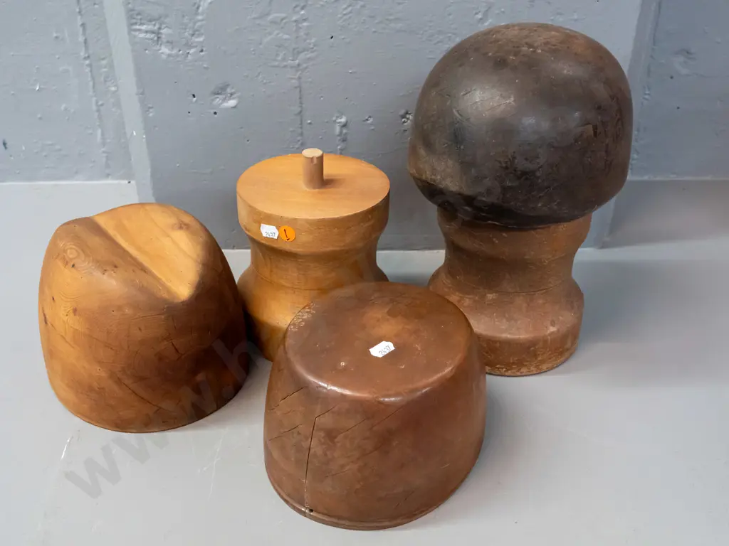 5 mismatched hat blocks pieces - 2 bases, and 3 top sections, vintage except one newer base. Fedora shaped marked Image 1++