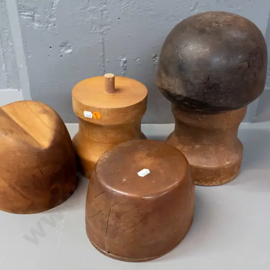 5 mismatched hat blocks pieces - 2 bases, and 3 top sections, vintage except one newer base. Fedora shaped marked
