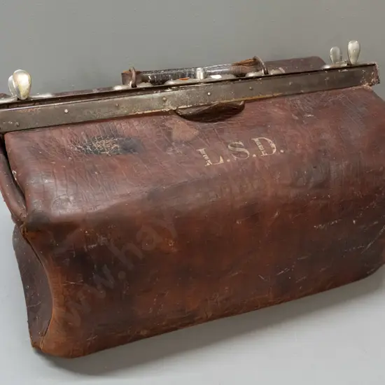 vintage large Gladstone / doctor's bag in restorer's condition with gilt L.S.D. monogram - age wear, some