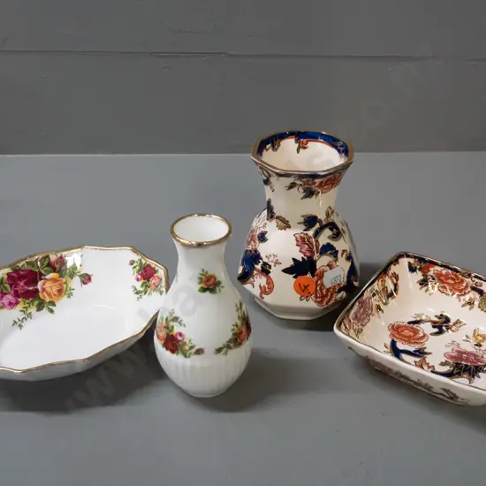 4 pieces of china - Masons Mandalay pattern ironstone vase H-115 and dish, and Royal Albert Old Country