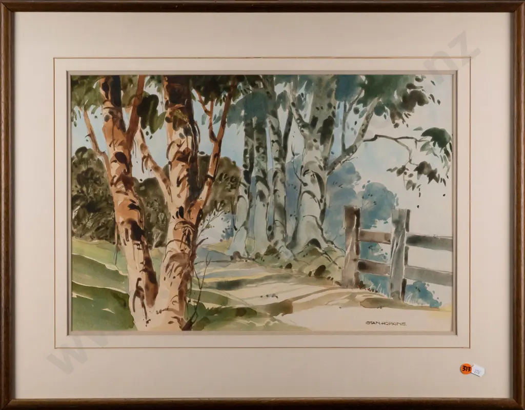 Stan Hopkins -- framed watercolour on paper, "Walk in the Town Belt" H-330 W-490 [fading] Image 1++