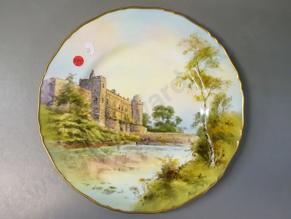 Royal Worcester cabinet plate, Warwick Castle, hand-painted & signed D-275 Image 1++