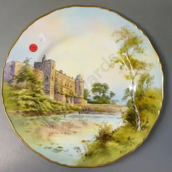Royal Worcester cabinet plate, Warwick Castle, hand-painted & signed D-275