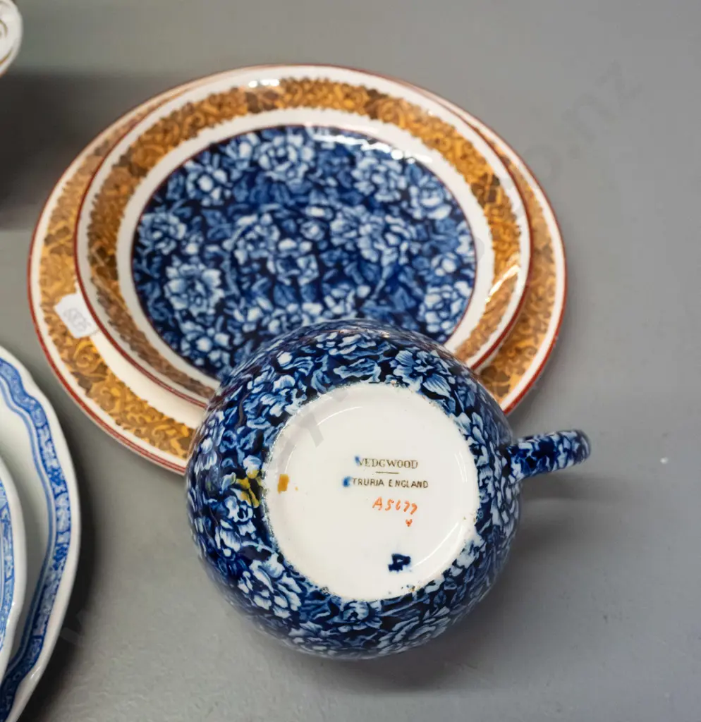4 vintage trios - Royal Albert Furnivals, Wedgwood, Grafton - a Royal Albert willow sandwich plate, Image 1++
