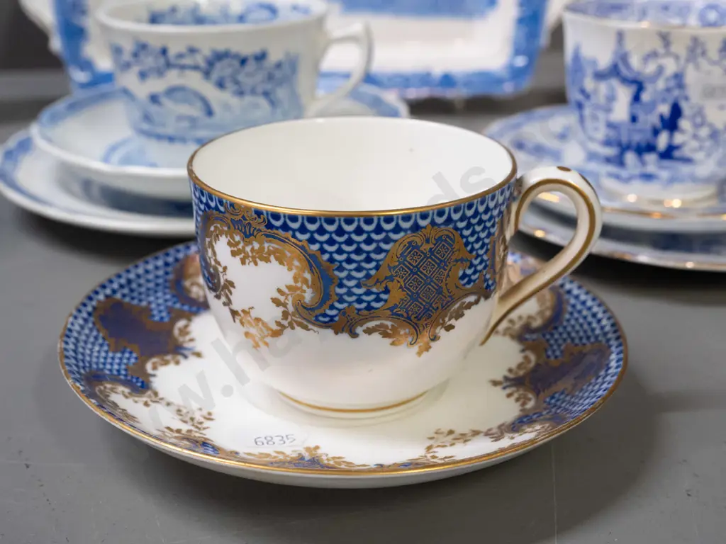 4 vintage trios - Royal Albert Furnivals, Wedgwood, Grafton - a Royal Albert willow sandwich plate, Image 1++