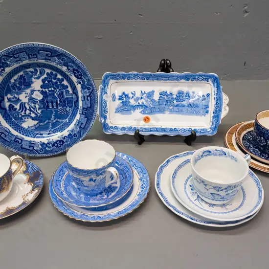 4 vintage trios - Royal Albert Furnivals, Wedgwood, Grafton - a Royal Albert willow sandwich plate,