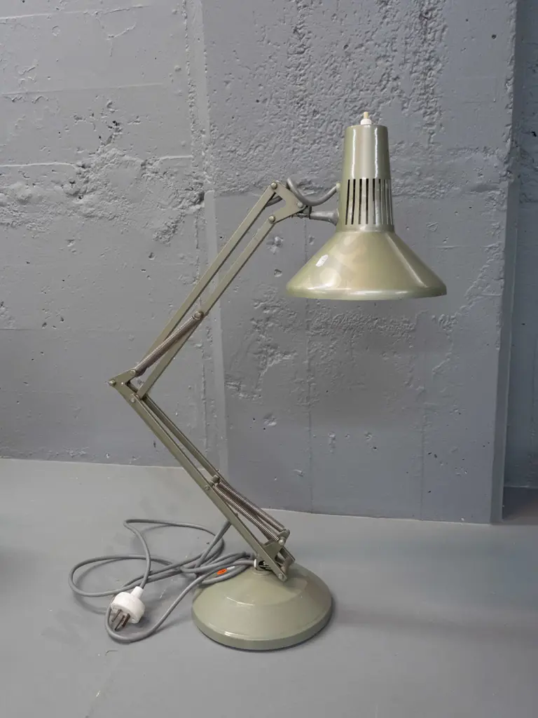Superluxe anglepoise lamp - light green finish, stem lifts out from base. Going but switch surround has a crack. Minor Image 1++