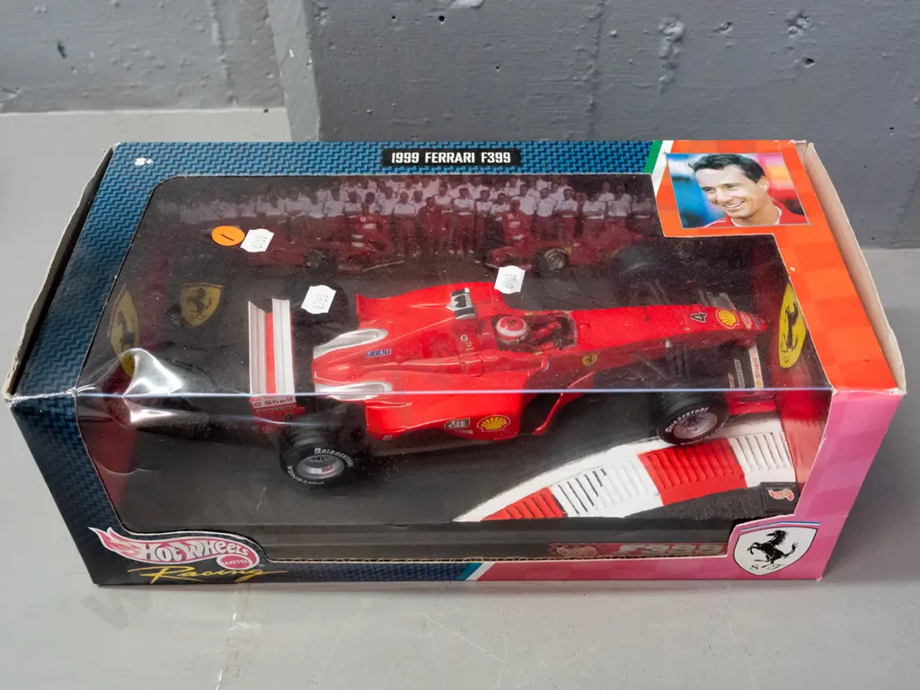 Mattel Hot Wheels Racing 1:18 scale die cast model in original box - Eddie Irvine 1999 Ferrari F-399 - minor wear to box Image 1++