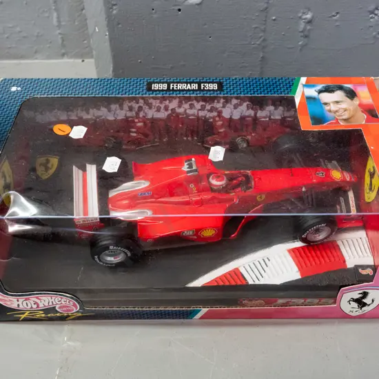 Mattel Hot Wheels Racing 1:18 scale die cast model in original box - Eddie Irvine 1999 Ferrari F-399 - minor wear to box