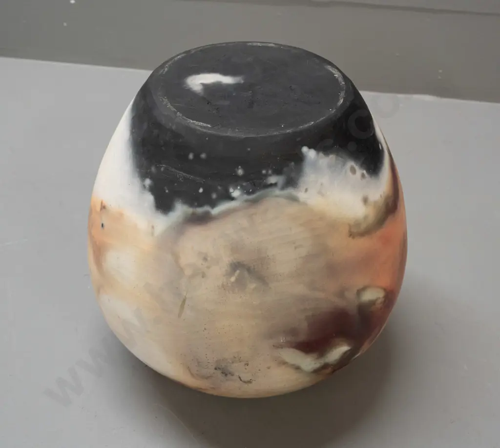 raku glaze vase, no maker's marks H-220 D-210 at widest Image 1++
