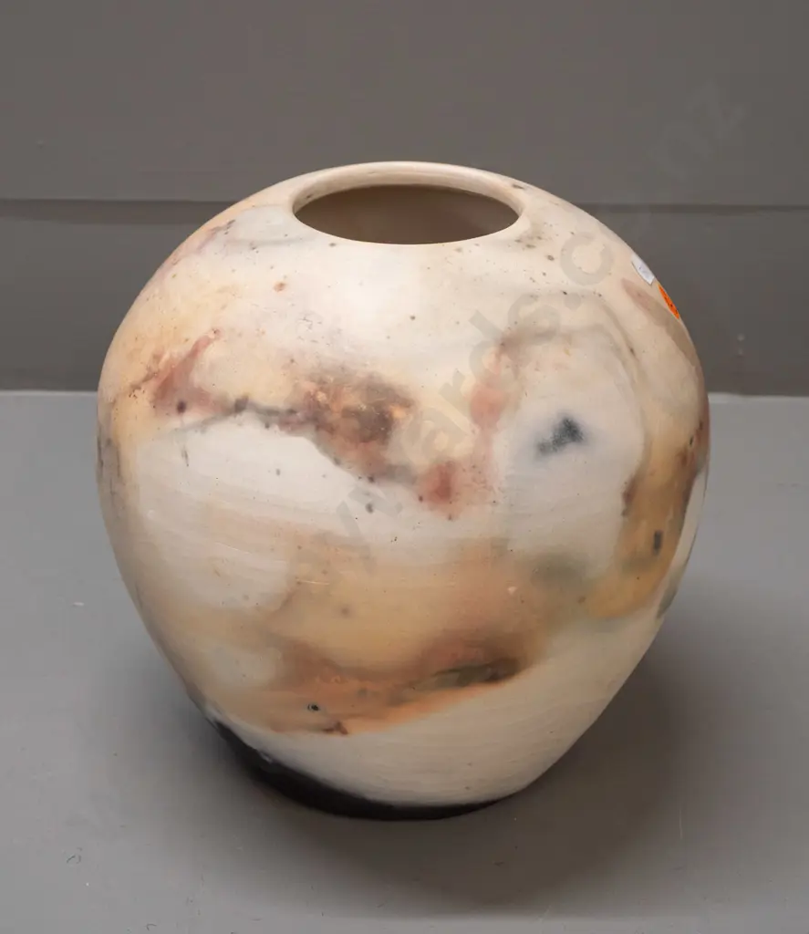 raku glaze vase, no maker's marks H-220 D-210 at widest Image 1++