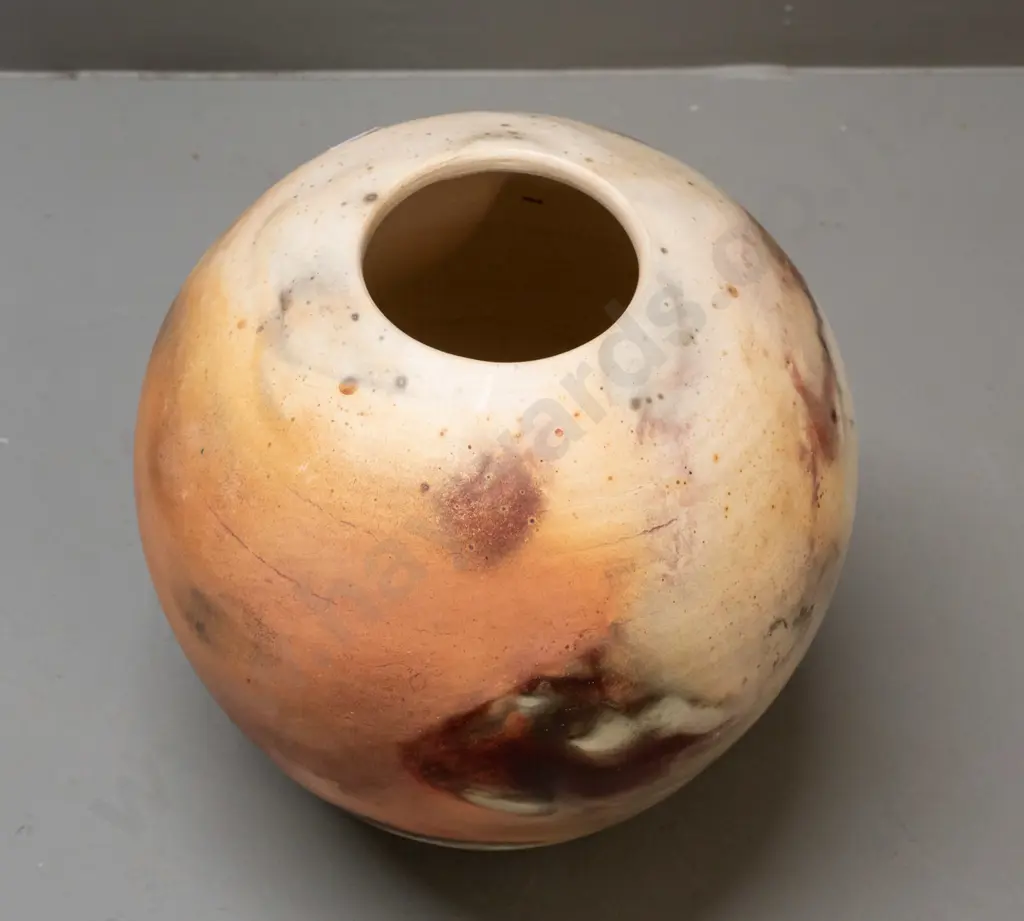 raku glaze vase, no maker's marks H-220 D-210 at widest Image 1++