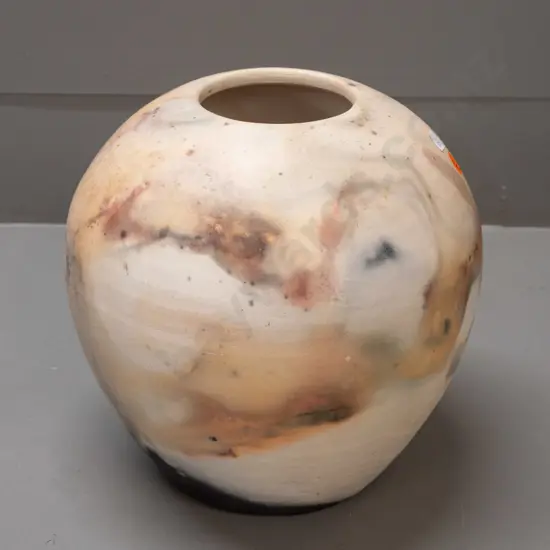 raku glaze vase, no maker's marks H-220 D-210 at widest