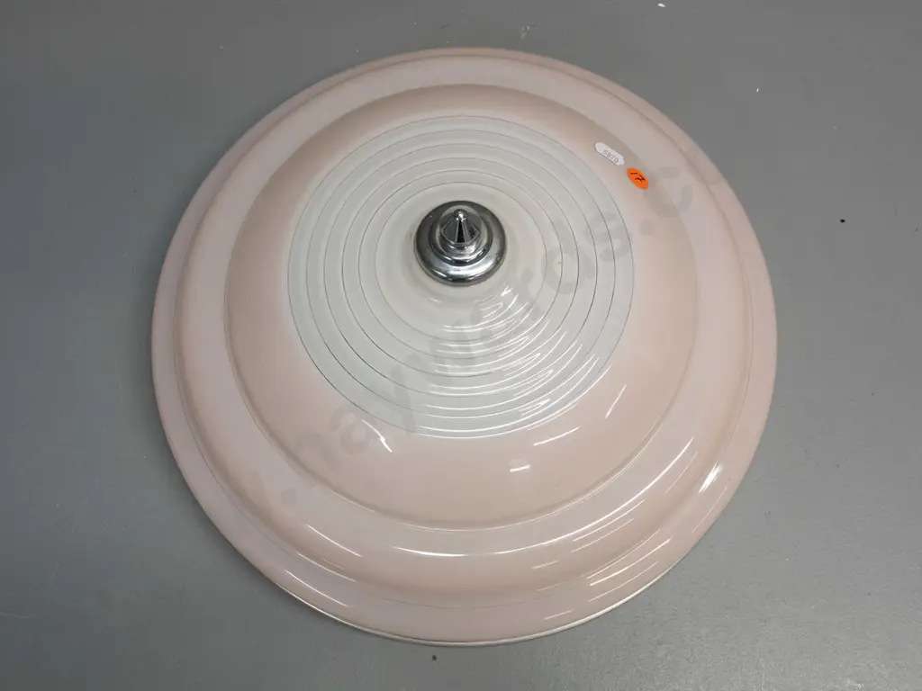retro round ribbed and stepped pink and white glass ceiling light fitting with fine silver pinstriping, alloy double Image 1++