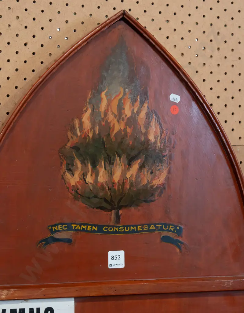 vintage rimu church hymn board with hand painted burning bush and "Nec tamen consumebatur" motto, sets of Image 1++