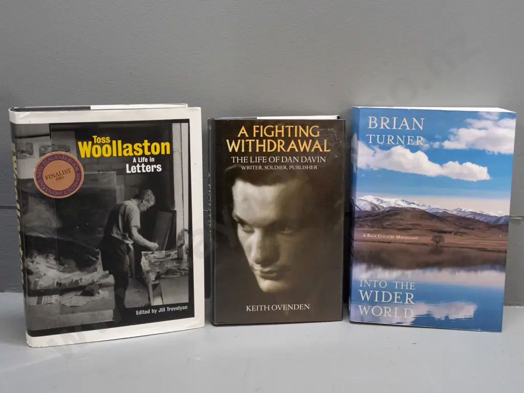 3 NZ literary / art books - Toss Woolaston - A Life in Letters, Brian Turner and Dan Davin, see photos for details. Image 1++