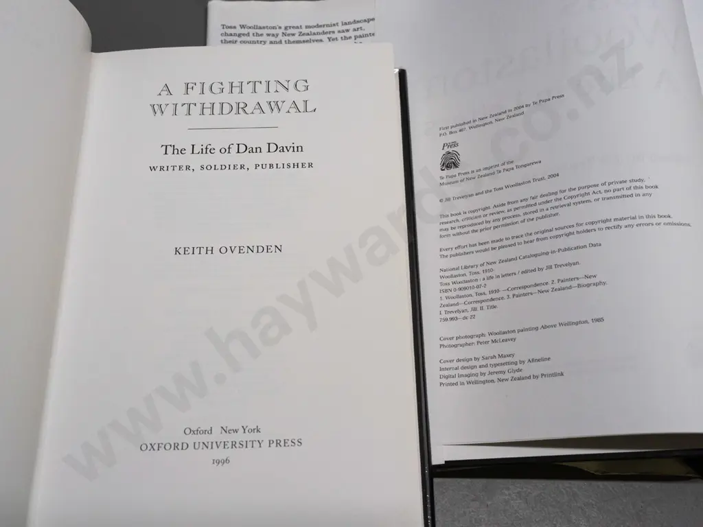 3 NZ literary / art books - Toss Woolaston - A Life in Letters, Brian Turner and Dan Davin, see photos for details. Image 1++