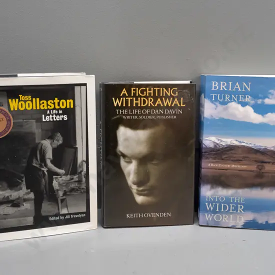 3 NZ literary / art books - Toss Woolaston - A Life in Letters, Brian Turner and Dan Davin, see photos for details.
