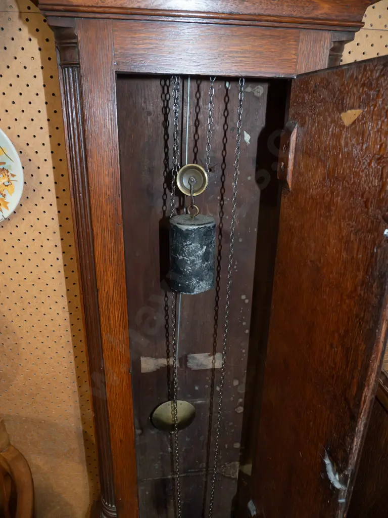 antique oak long-cased clock circa 1790 - marked Samuel Hill Sheffield - silvered dial, fluted pilasters, swan neck Image 1++