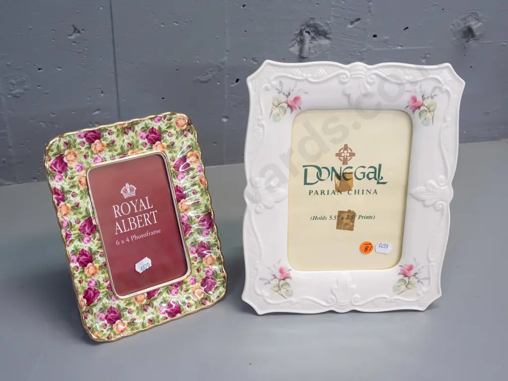 2 porcelain picture frames - Royal Albert roses with gilt edges and larger marked Donegal Ireland H-260 W-220 Image 1++