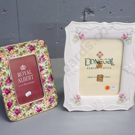 2 porcelain picture frames - Royal Albert roses with gilt edges and larger marked Donegal Ireland H-260 W-220