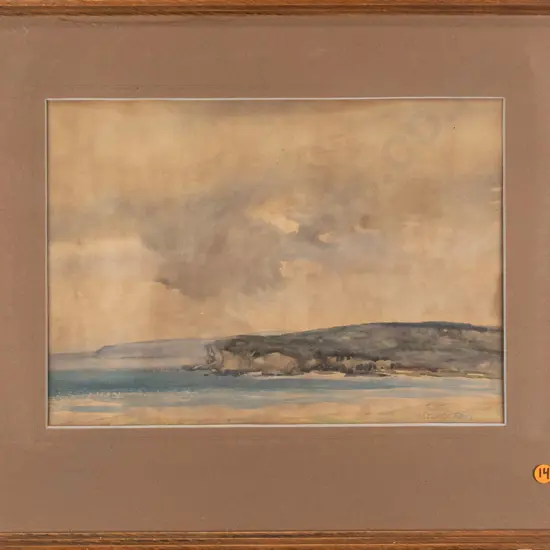 Stuart Reid -- framed watercolour on paper, Whareakeake(?) H-240 W-340 [fading, yellowing to paper, water stain to top