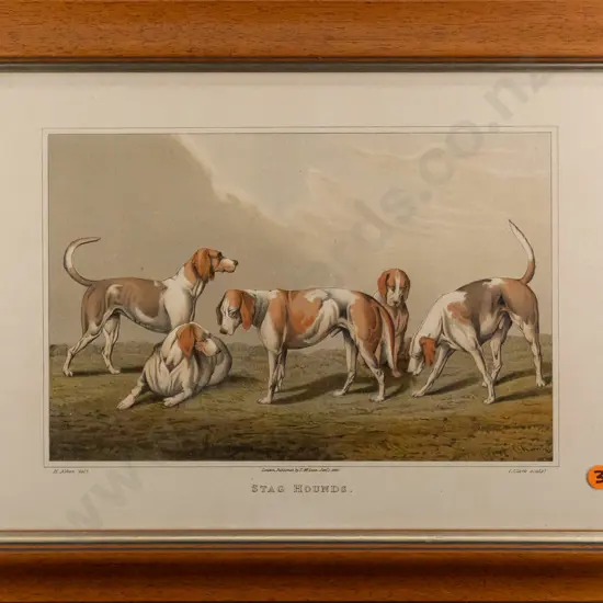 J Clark engraver after Henry Thomas Alken, framed etching & aquatint on paper "Stag Hounds" H-240 W-370