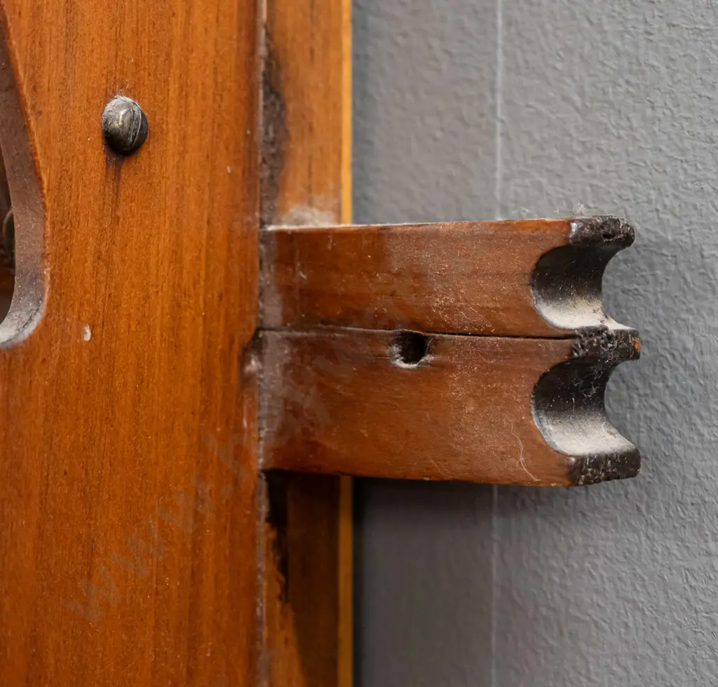 vintage timber wall-mount letter rack w/ chip-carved panels shaped side panels & brass fittings [some staining & Image 1++