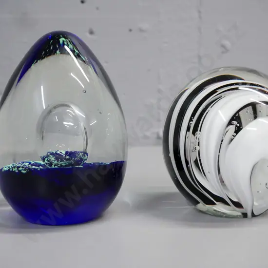 2x heavy art glass paperweights, larger H-125 D-80