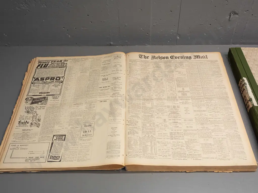 2 large volumes of bound Nelson Evening Mail newspapers - July to Sept 1938 and Jan to March 1941 - general age wear and Image 1++