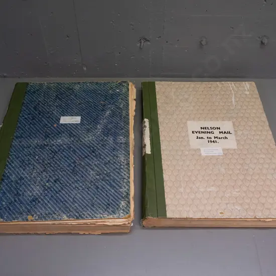 2 large volumes of bound Nelson Evening Mail newspapers - July to Sept 1938 and Jan to March 1941 - general age wear and