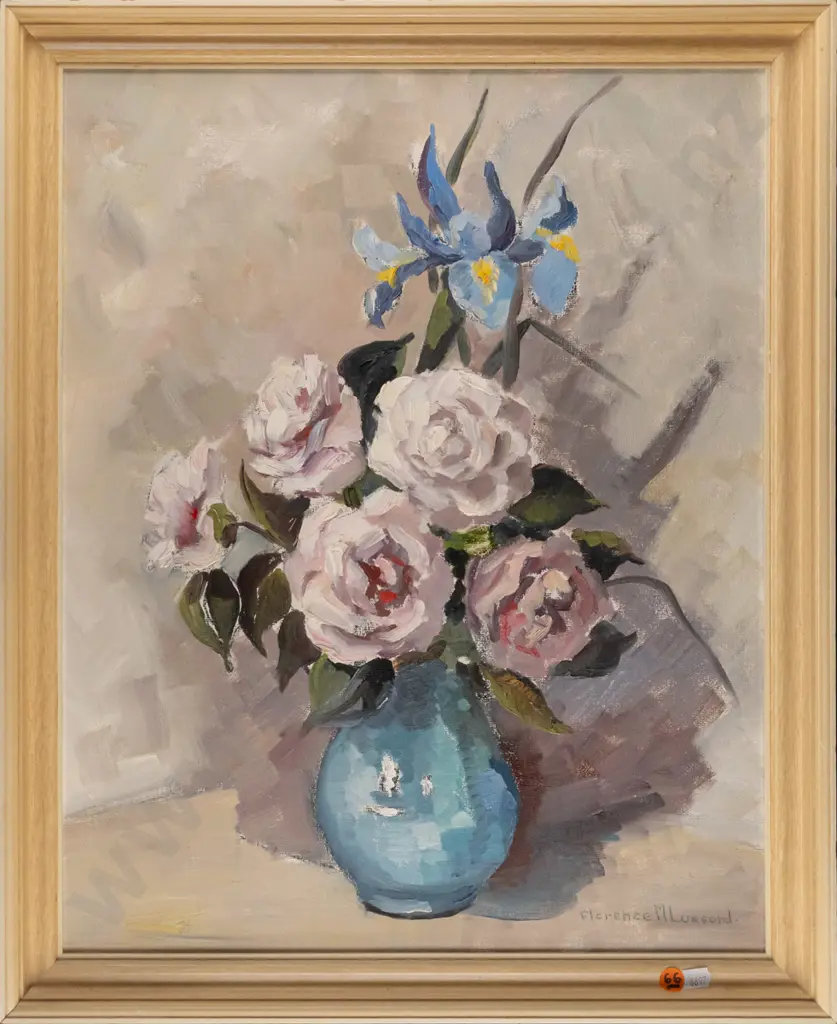 Florence M Luxford -- framed oil on canvasboard, floral still life H-490 W-390 [light fretting to top limb of frame] Image 1++