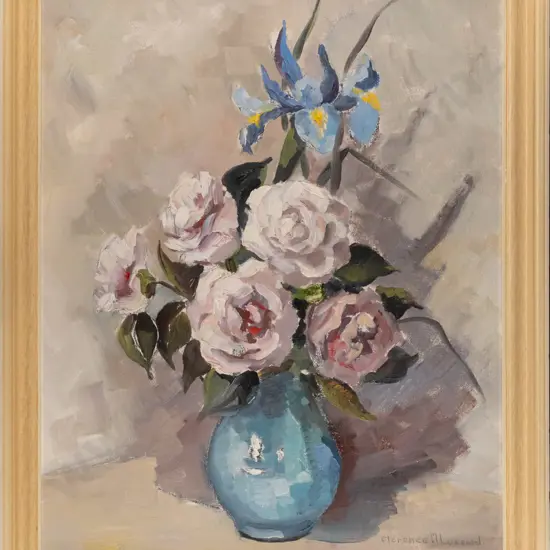 Florence M Luxford -- framed oil on canvasboard, floral still life H-490 W-390 [light fretting to top limb of frame]