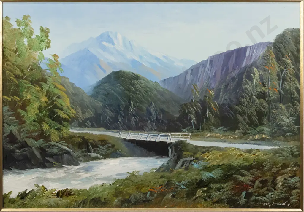 Don Parlane 1991 -- framed oil on canvasboard "Haast Highway"  H-520 W-750 Image 1++