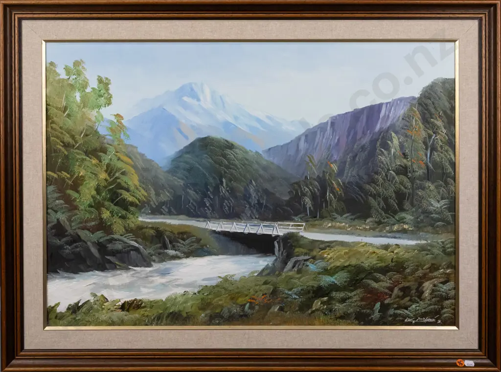 Don Parlane 1991 -- framed oil on canvasboard "Haast Highway"  H-520 W-750 Image 1++