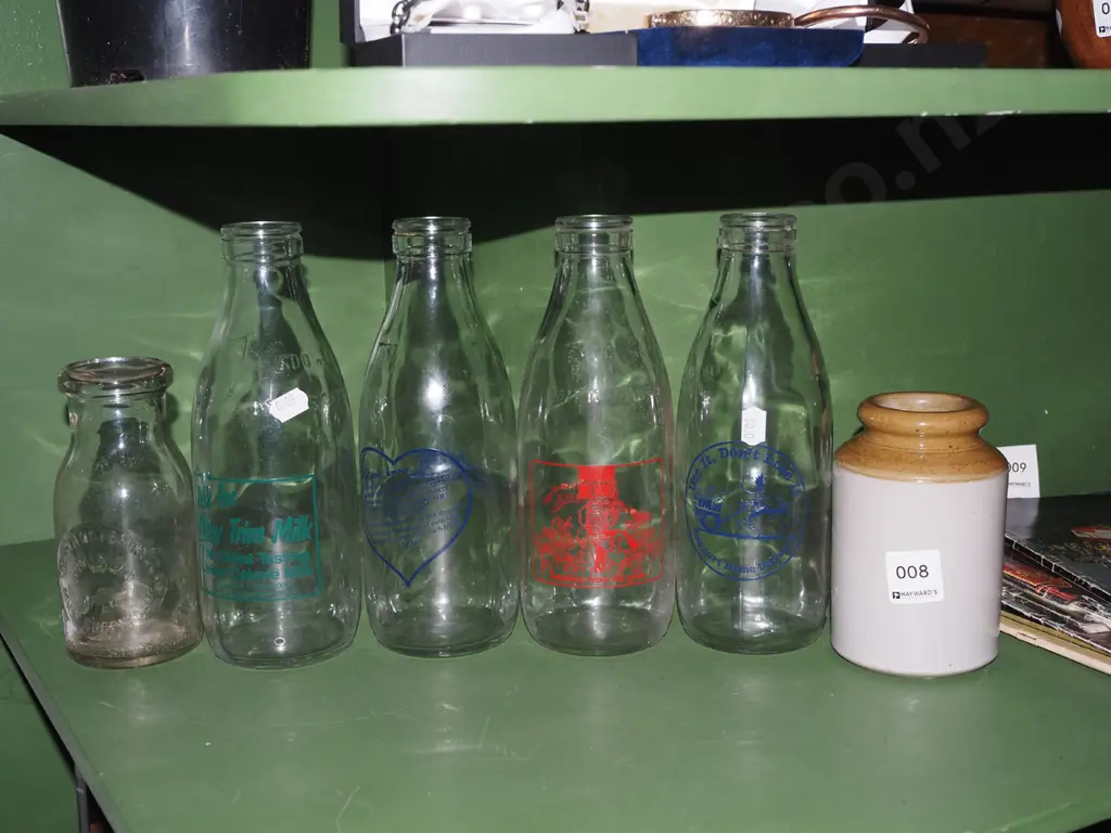 milk bottles, small stoneware crock Image 1++