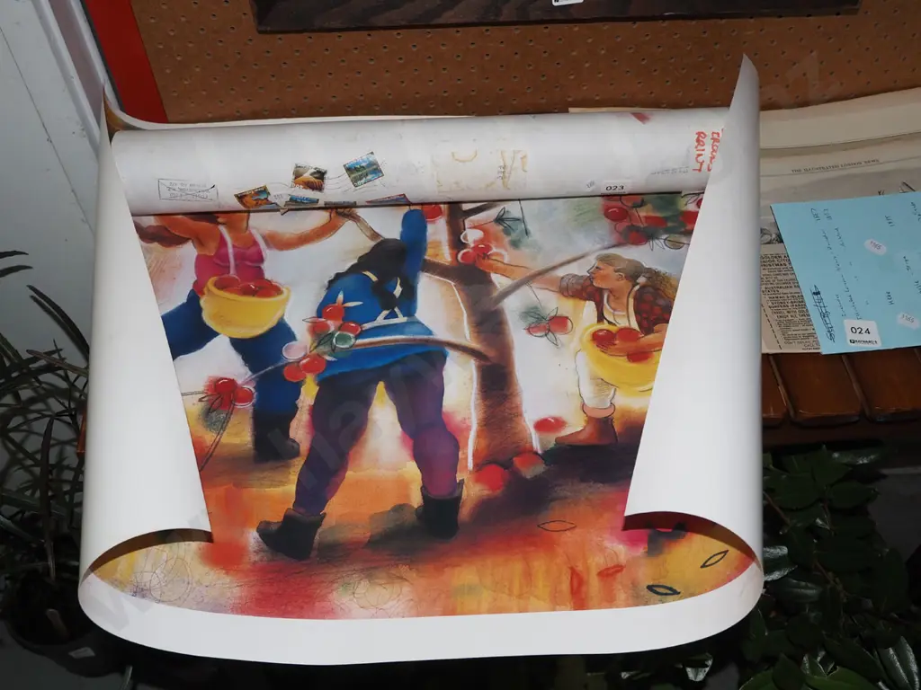 unframed signed Lindsay Crooks print - apple pickers Image 1++
