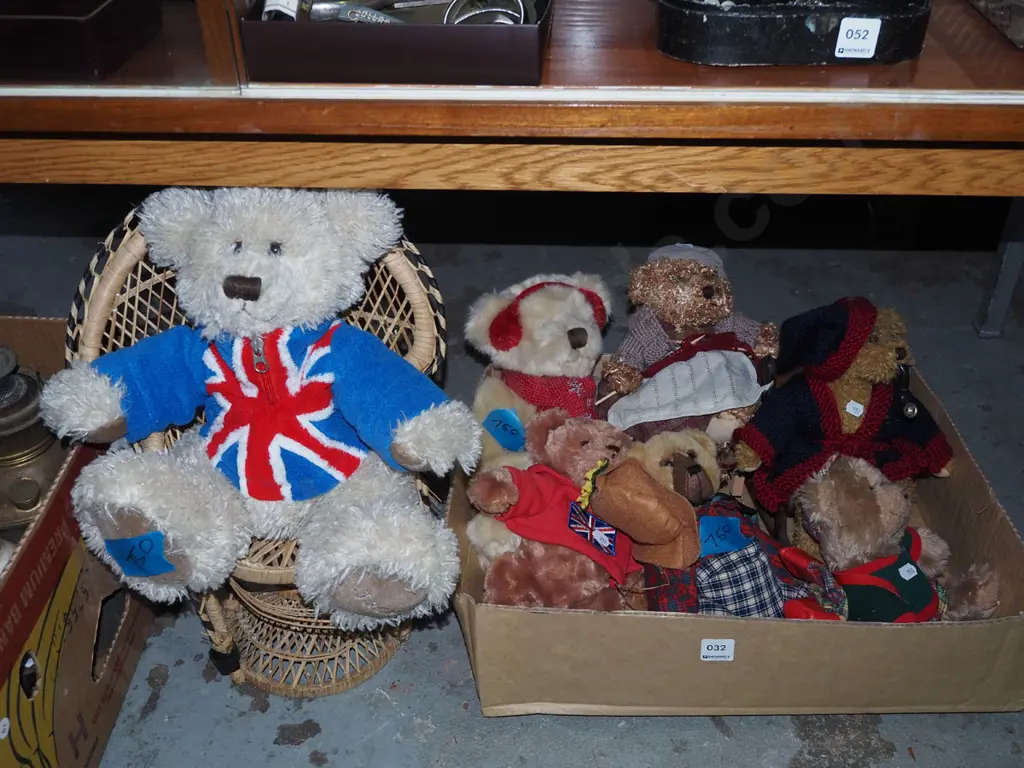 box of teddy bears and a bear in a cane chair Image 1++