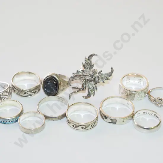 tray of sterling silver rings