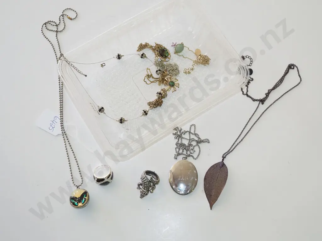 tray; costume rings & assorted necklaces Image 1++