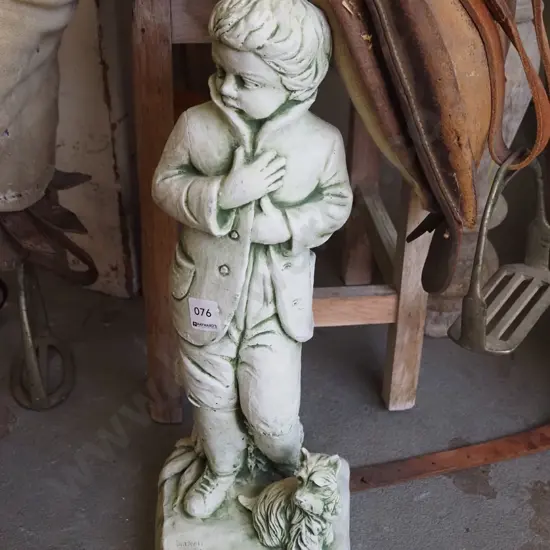 cast concrete ornament - boy and dog H500