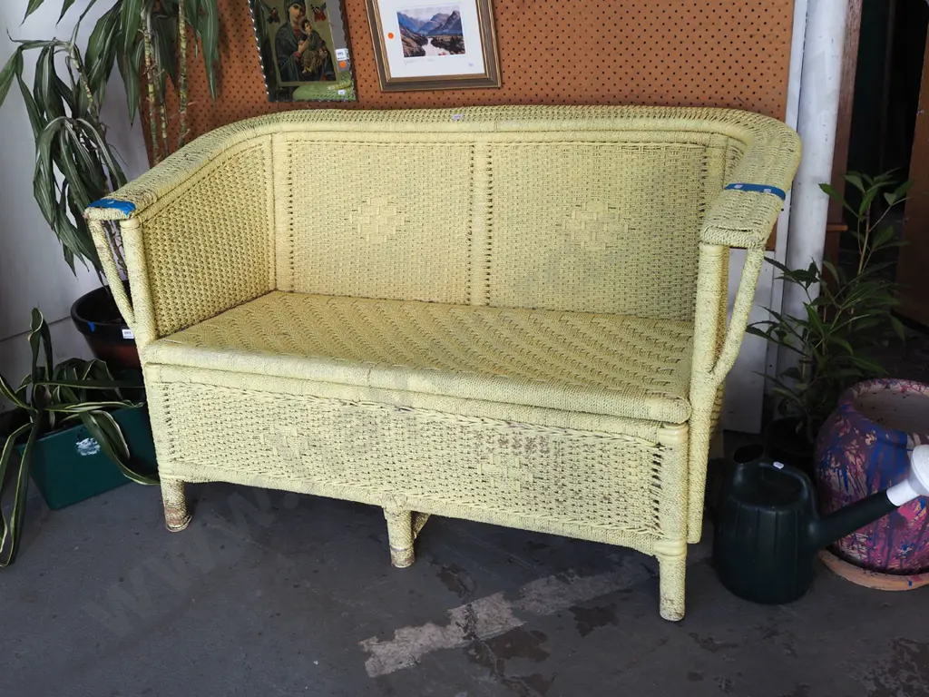 yellow painted cane 2 seater settee Image 1++