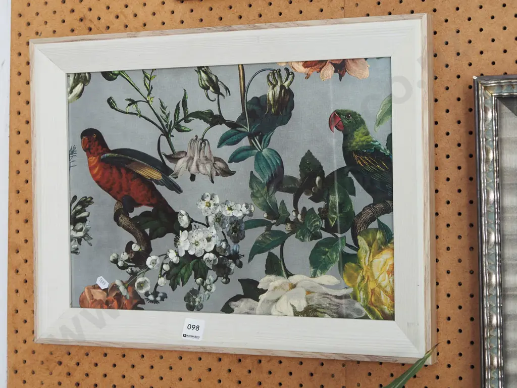 framed print - parrots in flowers Image 1++