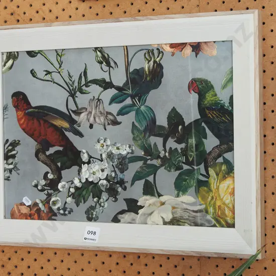 framed print - parrots in flowers