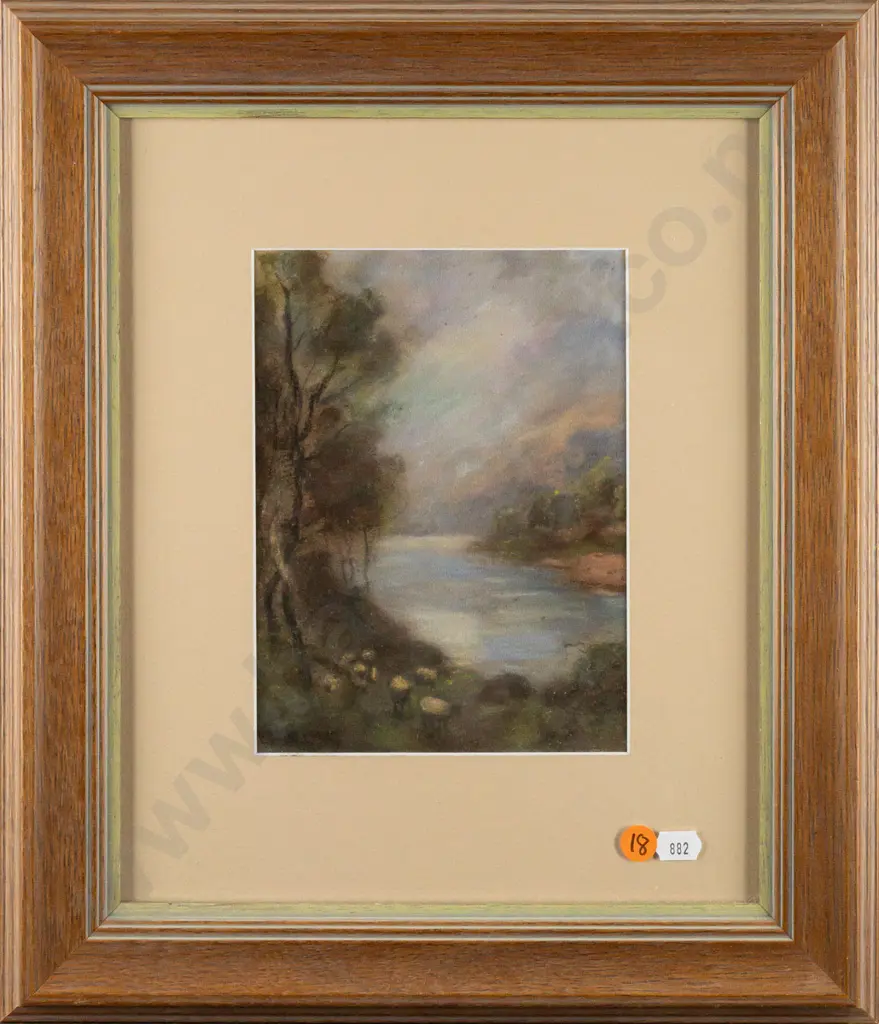 framed pastel - flock of sheep by river Image 1++