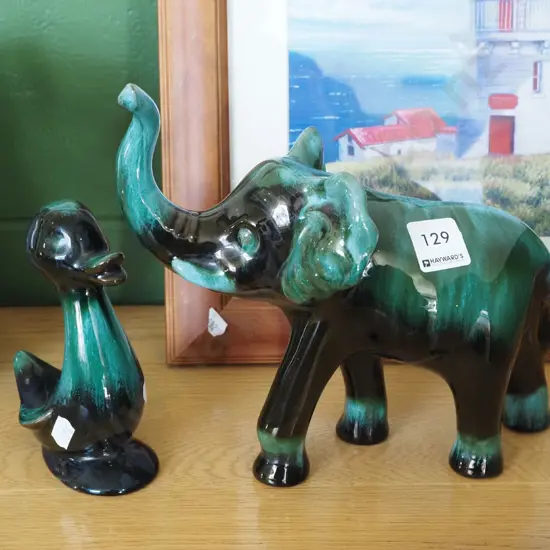 Blue Mountain elephant and duck figurines H200