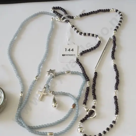 2x silver & beaded necklaces
