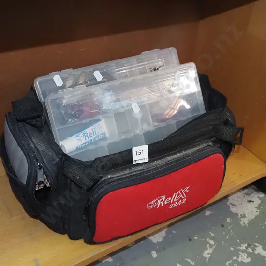 fishing bag; hooks, sinkers etc