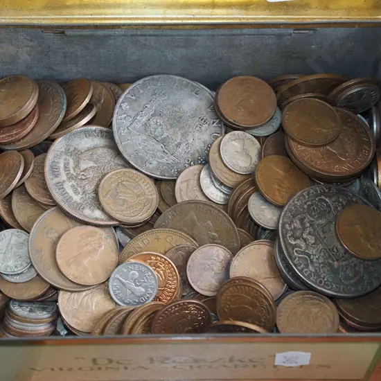 tin of various coins